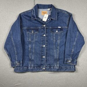 Levi Strauss Loose Fit Trucker Jacket Women's 2XL Blue Flower Back Piece NWT
